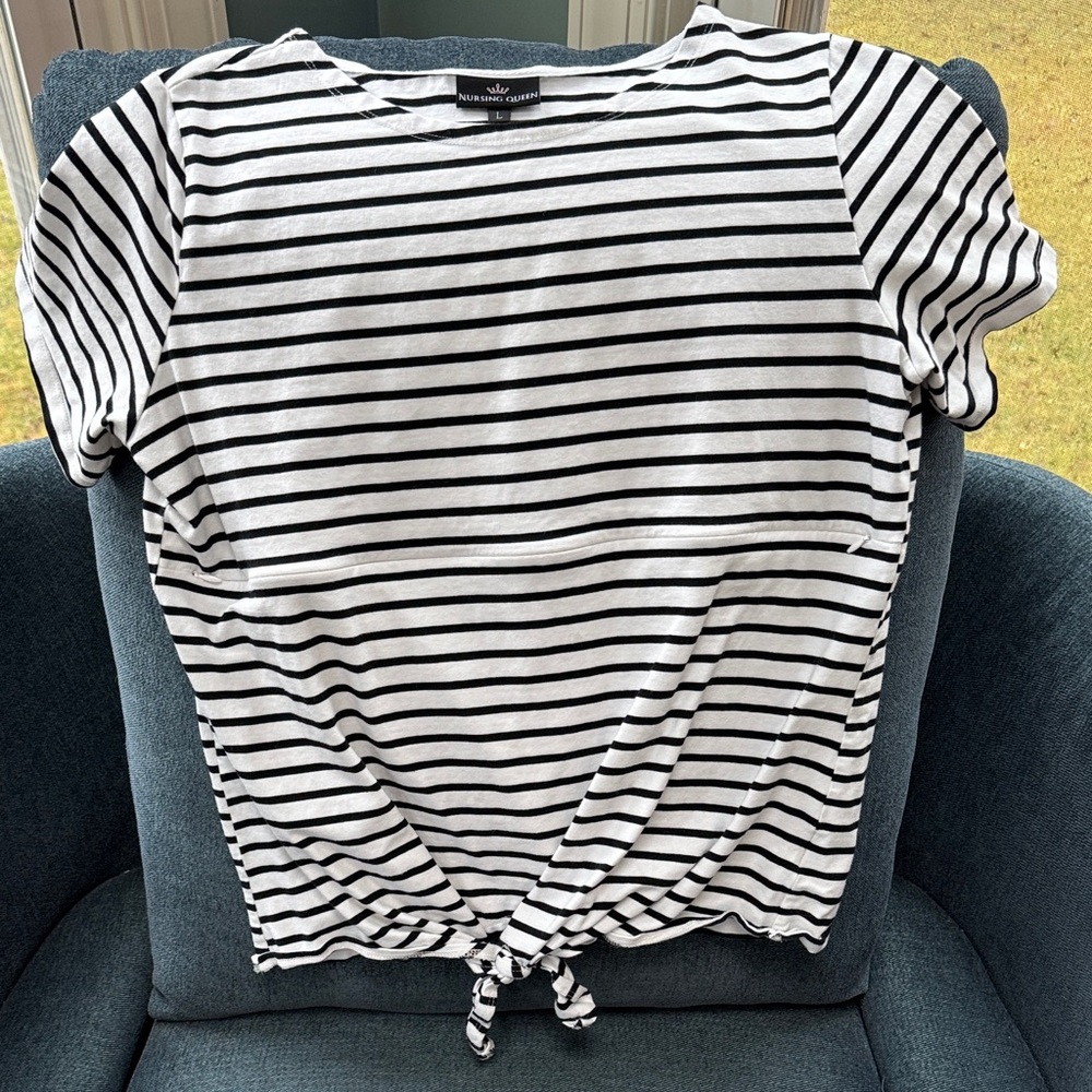 Nursing Queen Large Black and White Striped Nursing Tee